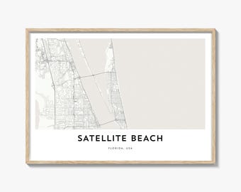 Satellite Beach Map Landscape Print, Florida Poster, Brevard County Wall Art, Custom Street Decor