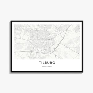 Kaartposter van Tilburg, horizontale stadsplattegrond voor aan de muur, landschapsdecoratie voor op reis