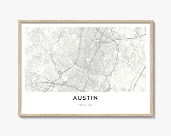 Austin Map Landscape Print, Texas Wall Art, ATX Street Poster, Custom Horizontal City Decor