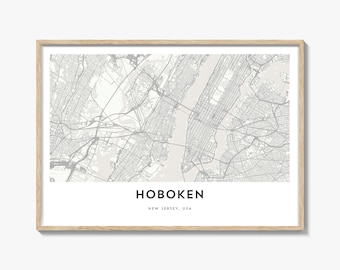 Hoboken Map Landscape Print, New Jersey Poster, Hudson River Art, Custom Street Decor, USA