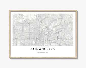 Los Angeles Map Landscape Print, California Poster, USA Wall Art, LA Street Map, Horizontal Decor