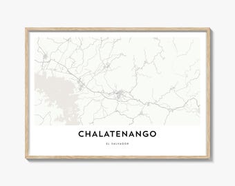 Chalatenango Map Landscape Print, El Salvador Wall Art, Custom Street Poster, Horizontal Decor