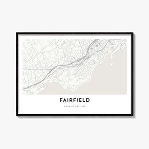 Fairfield Map Poster, Horizontal City Wall Art Print, Landscape Travel Decor