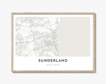 Sunderland Map Landscape Print, United Kingdom Poster, England Wall Art, Tyne and Wear Decor