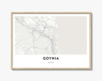Gdynia Map Landscape Print, Poland City Poster, Tricity Horizontal Wall Art, Custom Street Decor
