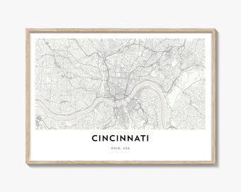 Cincinnati Map Landscape Print, Ohio Poster, Queen City Wall Art, Custom Street Decor, USA