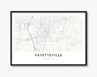 Fayetteville Map Print, Horizontal City Poster, Arkansas Wall Art