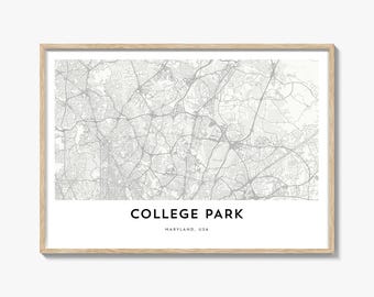 College Park Map Landscape Print, Maryland Poster, USA Wall Art, Custom Street Decor, Horizontal