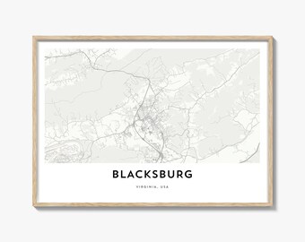 Blacksburg Map Landscape Print, Virginia Poster, USA Wall Art, Hokie Country, Custom Street Decor