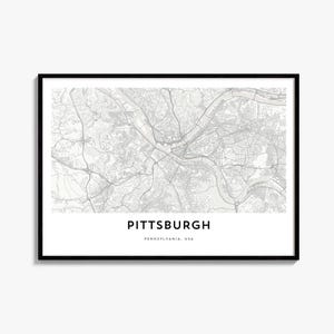 Pittsburgh Map Poster, Horizontal City Wall Art Print, Landscape Travel Decor