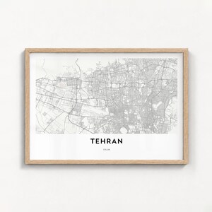 Tehran Map Poster, Horizontal City Wall Art Print, Landscape Travel Decor