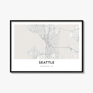 Seattle Map Print, Horizontal City Poster, Washington Wall Art