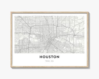 Houston Map Landscape Print, Space City Poster, Texas Wall Art, H-Town Street Map Decor
