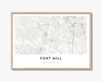 Fort Mill Map Landscape Print, South Carolina Poster, USA Wall Art, Custom Street Decor