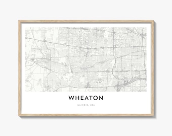 Wheaton Map Landscape Print, Illinois Poster, Chicago Street Art, Custom USA Horizontal Decor