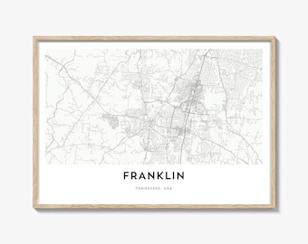 Franklin Map Landscape Print, Tennessee Poster, Nashville Wall Art, Custom Street, Horizontal USA Decor