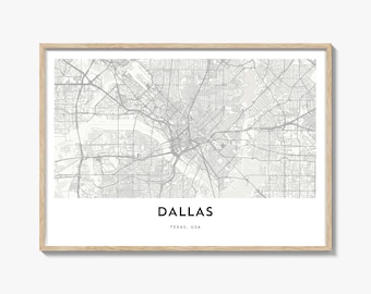 Dallas Map Landscape Print, Texas Wall Art, USA Poster, Lone Star State Custom Street Decor