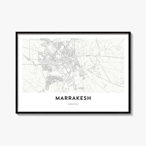 Mapa de Marrakech impresso, pôster horizontal da cidade, arte de parede do Marrocos