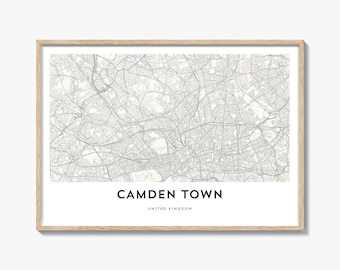 Camden Town Map Landscape Print, London Poster, England Wall Art, UK Street Decor, Horizontal