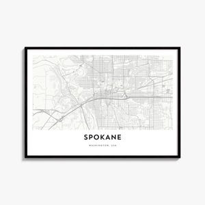 Spokane Map Poster, Horizontal City Wall Art Print, Landscape Travel Decor