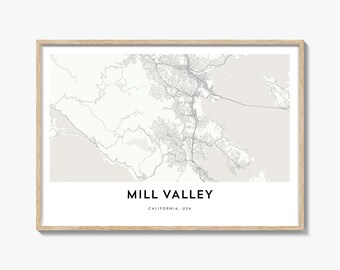 Mill Valley Map Landscape Print, California Poster, Bay Area Wall Art, Custom Street Decor