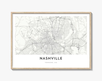 Nashville Map Landscape Print, Music City Poster, Tennessee Wall Art, USA Street Map Decor