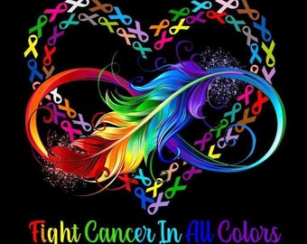 Vecht tegen kanker in alle kleuren png, kankerbewustzijnshirt png, ontwerp regenbooglint, cadeau voor overlevende, ontwerp kankerstrijder