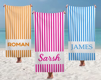Personalisierte gestreifte Strandtücher, Team Pool Handtücher, Badetuch, Individuell bedruckte Handtuch, Kinder Namenstuch, Urlaubsgeschenk, Schulteam Geschenke