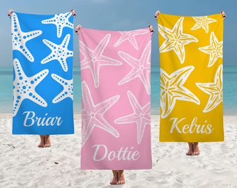 Personalisierte Strandtuch, Seestern Pool Handtuch, Kinder Name Schwimmtuch, Bachelorette Handtuch, Individuell bedrucktes Handtuch, Urlaubsgeschenk, Schulteam Geschenke