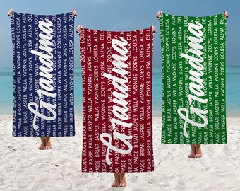 Personalisierte Name Strandtücher, Oma und Opa Handtuch, Pool-Party Handtücher, Individuell bedrucktes Handtuch, Sommerferien Badetuch, Geburtstagsgeschenke