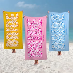 Custom Beach Towel, Personalized Floral-Patterned Towel, Bridesmaid Gift, Travel Essentials, Bride Towel, Vacation Pool Towel, Birthday Gift