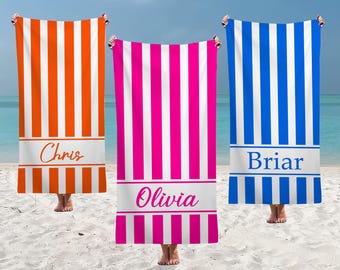 Personalisierte gestreifte Strandtücher, Team Pool Handtücher, Badetuch, Individuell bedruckte Handtuch, Kinder Namenstuch, Urlaubsgeschenk, Schulteam Geschenke