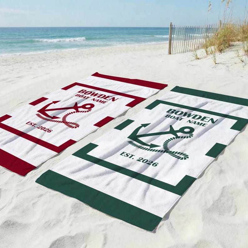 Personalized Nautical Anchor Beach Towels, Welcome Aboard Swim Towel,Birthday Club Pool Towels,Custom Boat Yatcht Towel,Summer Vacation Gift image 4