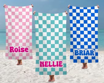 Personalisierte Strandtücher, Team Pool-Handtücher, kariertes Schwimmtuch, individuell bedrucktes Handtuch, Kinder-Namenstuch, Urlaubsgeschenk, Schulteam-Geschenke
