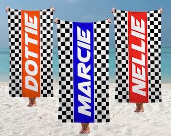 Personalisierte Strandtücher, Team Pool-Handtücher, kariertes Schwimmtuch, individuell bedrucktes Handtuch, Kinder-Namenstuch, Urlaubsgeschenk, Schulteam-Geschenke