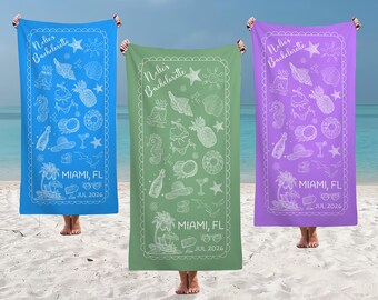 Personalisierte Strandtücher, Junggesellinnenparty Handtücher, Geburtstagsclub Handtücher, Besties Reise 2026 Badetuch, Individuell bedrucktes Handtuch, Urlaubsgeschenk