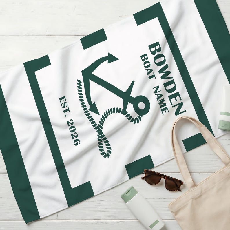 Personalized Nautical Anchor Beach Towels, Welcome Aboard Swim Towel,Birthday Club Pool Towels,Custom Boat Yatcht Towel,Summer Vacation Gift image 5