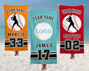 Personalisierte Team Logo Strandtücher, Baseball Pool Handtuch, Urlaubs Badetuch, Individuell bedrucktes Handtuch, Sport Name Handtuch, Schulteam Geschenke