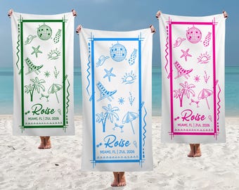 Personalisierte Strandtücher, Junggesellinnenparty Handtücher, Geburtstag Club Handtücher, Besties Reise 2026 Pool Handtuch, individuell bedruckte Handtuch, Urlaubsgeschenk