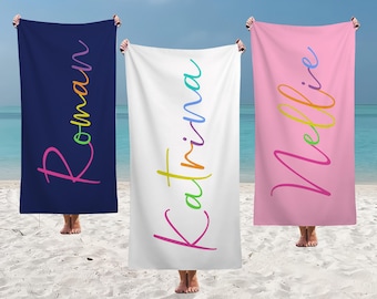 Personalisierte Strandtücher, Bachelorette Handtücher, buntes Schwimmtuch, individuell bedrucktes Handtuch, Kinder-Namenstuch, Pool-Party, Sommerferien Geschenk