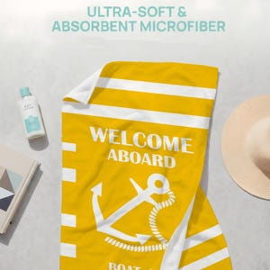 Personalized Nautical Anchor Beach Towels, Welcome Aboard Swim Towel,Birthday Club Pool Towels,Custom Boat Yatcht Towel,Summer Vacation Gift image 6