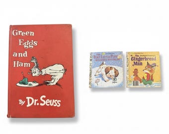 Dr Seuss Green Eggs & Ham + 2 Little Golden Books Lot Vintage Kids