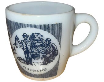 Vintage Currier & Ives Milk Glass Coffee Mug - A Good Day's Sport