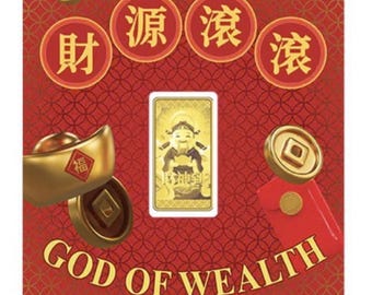 1/1000 oz Proof God of Wealth Gold Bar (New w/ Assay)