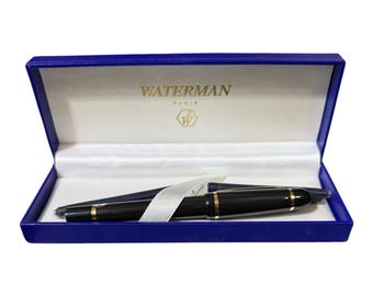 Waterman Phileas Fountain Pen Black Lacquer Gold Trim Medium With Box