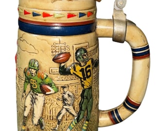 1983 Avon Great American Football Brazil Handcrafted Ceramarte Beer Stein & Lid