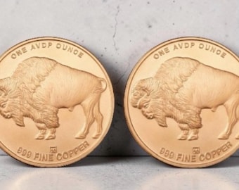 Pair (2) 1 oz .999 Fine Copper Buffalo Round – Native American Liberty Coin | Rustic Metal Gift