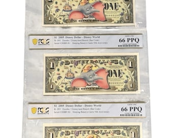 2005 Disney Dollar Dumbo Set PCGS 66 PPQ 3 Consecutive Serials Castle 50th