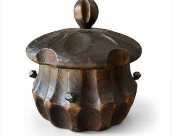 Vintage Hand Carved Wood Lidded Trinket Box Jar Acorn Finial Folk Art Decor