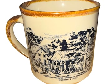 Vintage Currier & Ives Autumn In New England Cider Making Coffee Mug Cup Beige